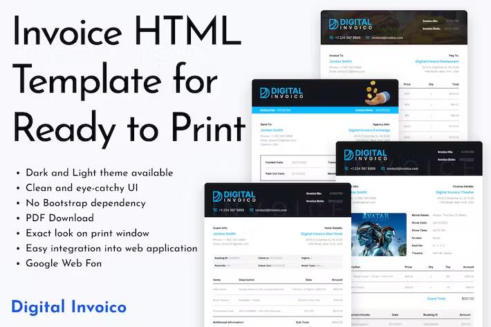 Digital Invoico - Invoice HTML Template for Ready product preview