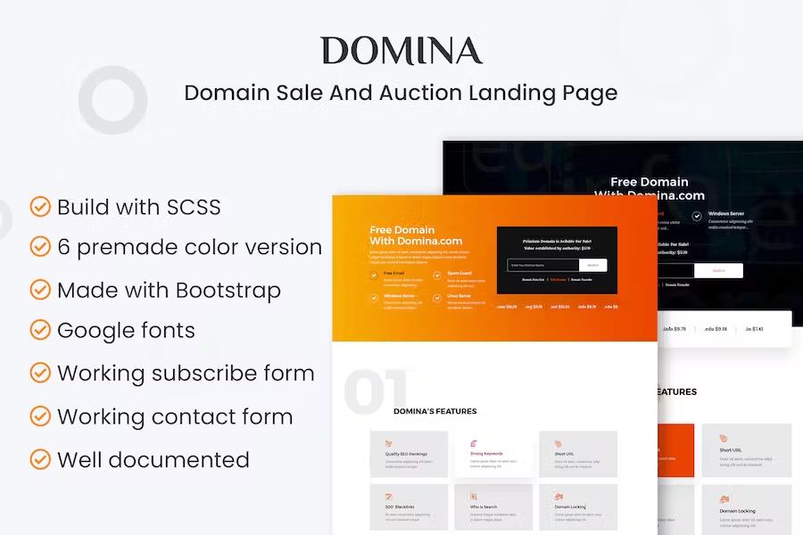 DOMINA - Domain Sale And Auction Landing Page product preview