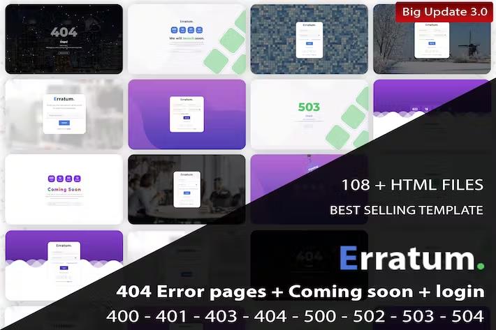 Preview image for Erratum - 404 Error Pages + Coming soon + Login