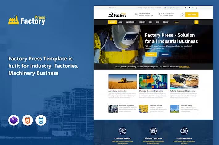 Product preview supplied for Factory Press - Industrial Business HTML5 Template