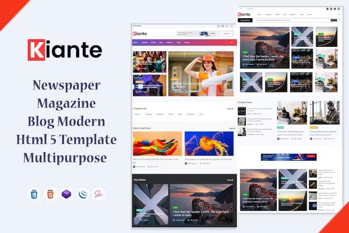 Kiante - Newspaper Magazine Blog Html 5 Template product preview