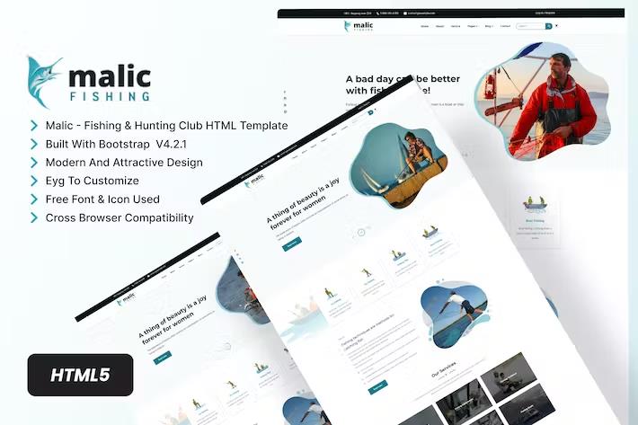 Malic - Fishing & Hunting Club HTML Template + RTL listing image