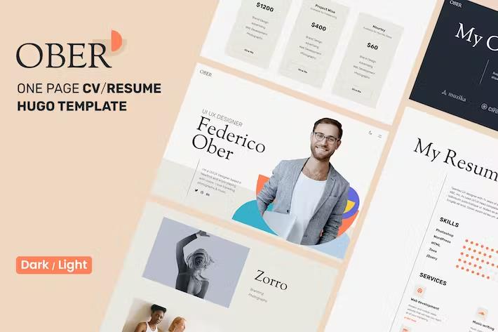 Product preview supplied for OBER - Personal Portfolio Resume Hugo Theme