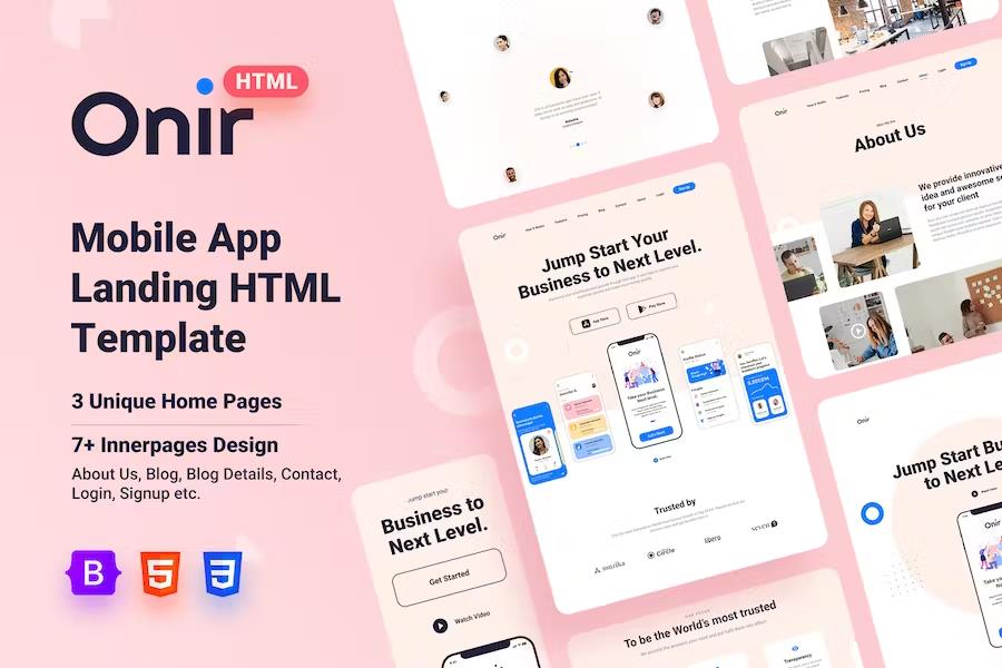 Onir - Mobile App Landing HTML Template listing image