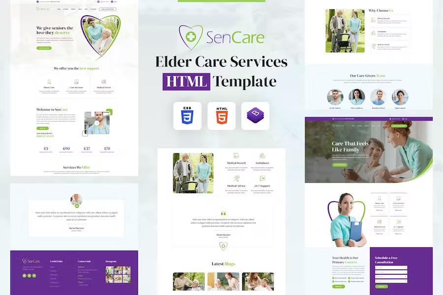 Product preview supplied for SenCare | Elderly Home & Senior Care HTML Template