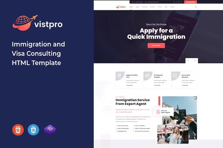 Vistpro - immigration and Visa Consulting Template product preview