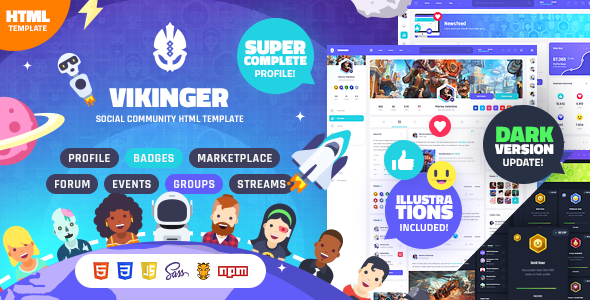 Vikinger - Social Community and Marketplace HTML Template product preview