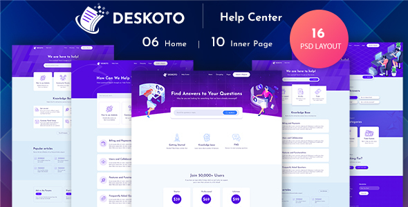 Deskoto - HelpDesk and Knowledge Base PSD Template