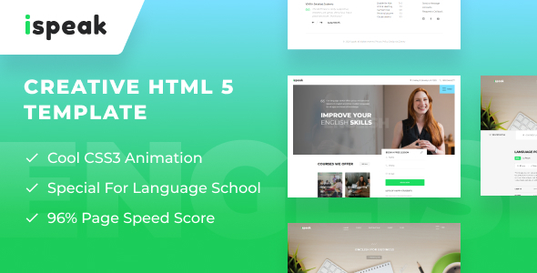 Product preview supplied for iSpeak - Online Education & Courses HTML Template