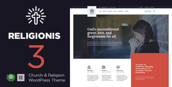 Product preview supplied for Religionis - Church WordPress Theme