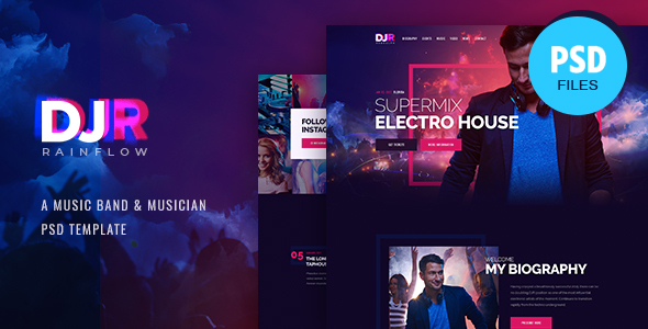 DJ Rainflow | Music Band & Musician PSD Template listing image