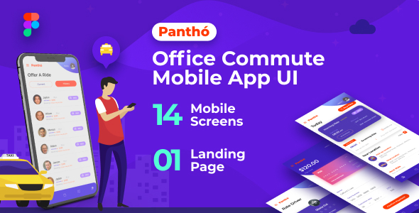 Panthó | A Office Commute Mobile App UI & Landing Page Figma Template