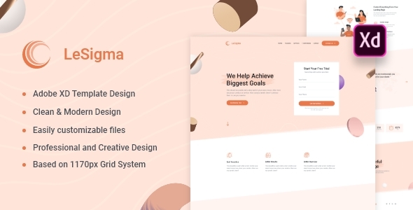 Product preview supplied for LeSigma - Isometric Business Adobe XD Landing Page Template