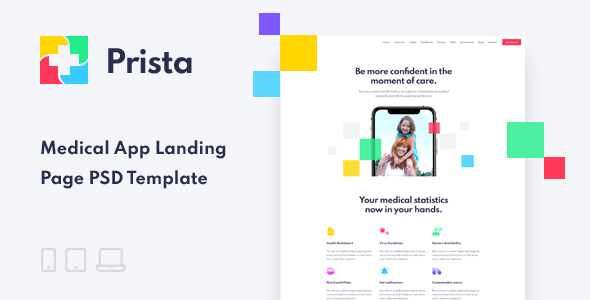 Prista – App Landing Page PSD Template listing image