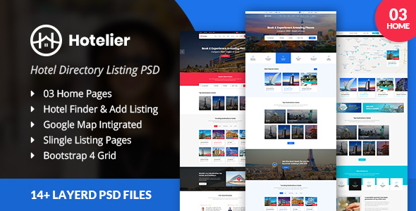 Preview image for Hotelier Directory Listing PSD Template