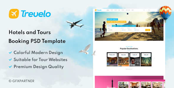 Trevelo – Hotels & Tours Booking PSD Template