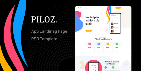 Piloz - App Landing Page PSD Template