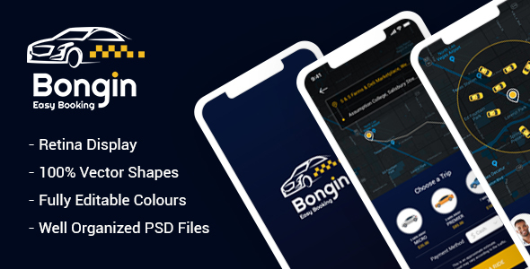 Bongin - Online Cab Booking Mobile App PSD