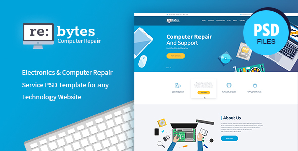 Product preview supplied for Rebytes | Electronics & Computer Repair Service PSD Template