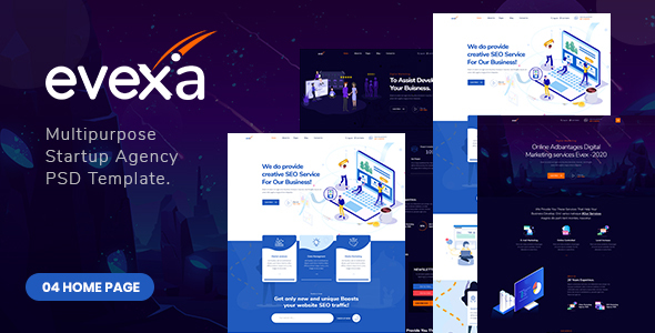 Evexa - Multipurpose Startup Agency PSD Template. listing image