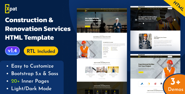 Product preview supplied for Xpat - Construction & Renovation Services Bootstrap 5 Template