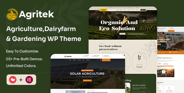 Preview image for Agritek - Agriculture, Dairyfarm and Gardening WordPress Theme