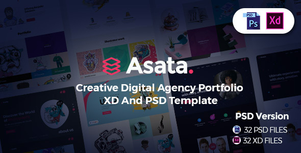 Asata - Creative Digital Agency Portfolio XD & PSD Template product preview