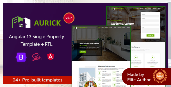 Product preview supplied for Aurick - Single Property Real Estate Angular 17+ Template