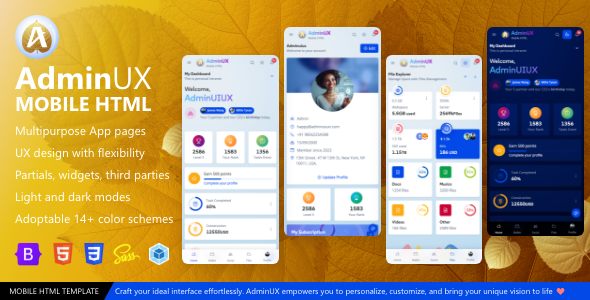 AdminUX Mobile | Multipurpose Bootstrap 5 Responsive HTML Template with Angular 19 starter UI kit