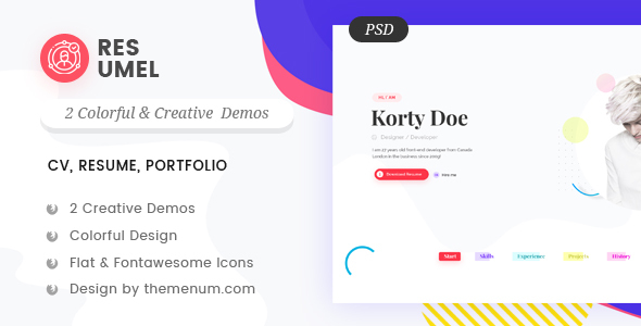Resumel – Creative CV Resume and Portfolio PSD Template