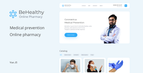 BeHealthy – Coronavirus Medical Prevention, Online Pharmacy Vue Js Template