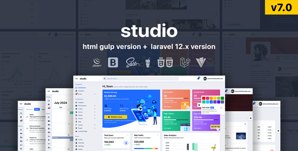 Studio - HTML & Laravel 12.x Bootstrap 5 Admin Template product preview