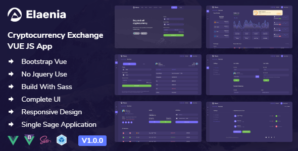 Elaenia - Cryptocurrency Exchange Dashboard VUE JS App + Landing page