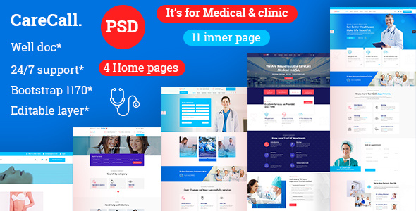 CareCall | Medical, Hospital & Clinic PSD Template