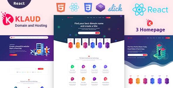 Product preview supplied for Klaud - React Web Domain & Hosting Template