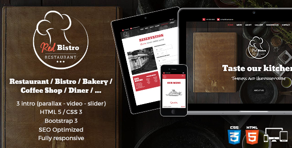 Preview image for Red Bistro - Restaurant Responsive HTML5 Template