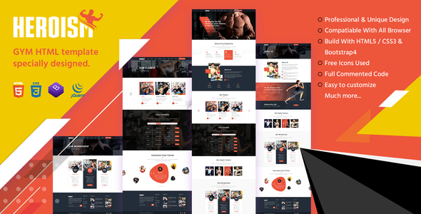 Heroism - Gym and Fitness HTML5 Responsive Template product preview