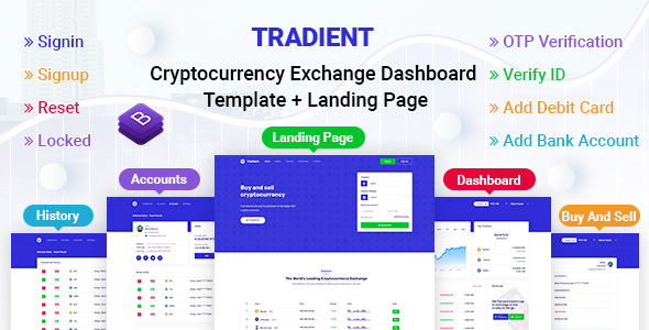 Preview image for Tradient - Cryptocurrency Exchange Dashboard Template + Landing Page