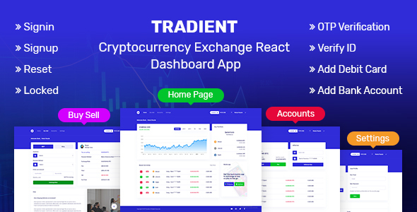 Tradient - Cryptocurrency Exchange React + Nextjs Dashboard App