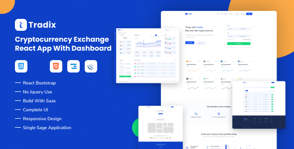 Tradix - Cryptocurrency Exchange React + Nextjs App with Dashboard listing image
