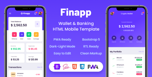 Product preview supplied for Finapp - Wallet & Banking HTML Mobile Template