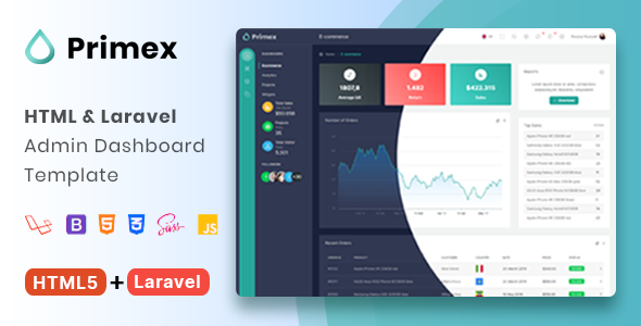 Preview image for Primex - HTML + Laravel Admin Dashboard Template