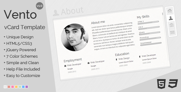 Vento vCard HTML Template