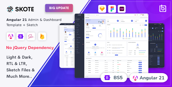 Skote - Angular 21 Admin & Dashboard Template + Sketch