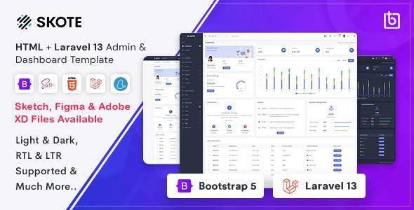 Skote - HTML & Laravel 13 Admin Dashboard Template + Sketch