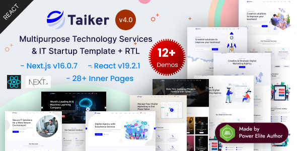 Preview image for Taiker - React Nextjs 16 Technology Services & IT Startup Template