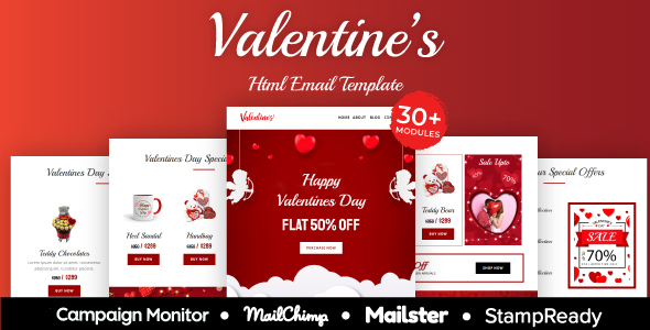 Valentine - Responsive Email Template 20+ Modules - StampReady + Mailster & Mailchimp product preview