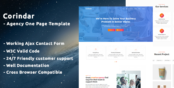 Preview image for Corindar - Agency One Page Template