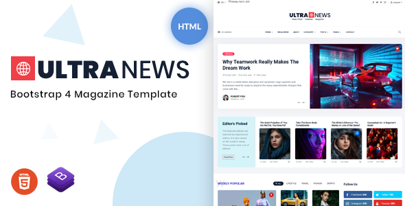 Ultranews - Magazine Bootstrap 4 Template product preview