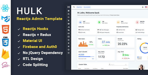 Hulk - Reactjs Redux Material UI Admin Template product preview